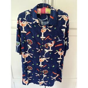 Junction West Men’s Button Down Shirt Sz women in Martini Glass Blue Short Sleev